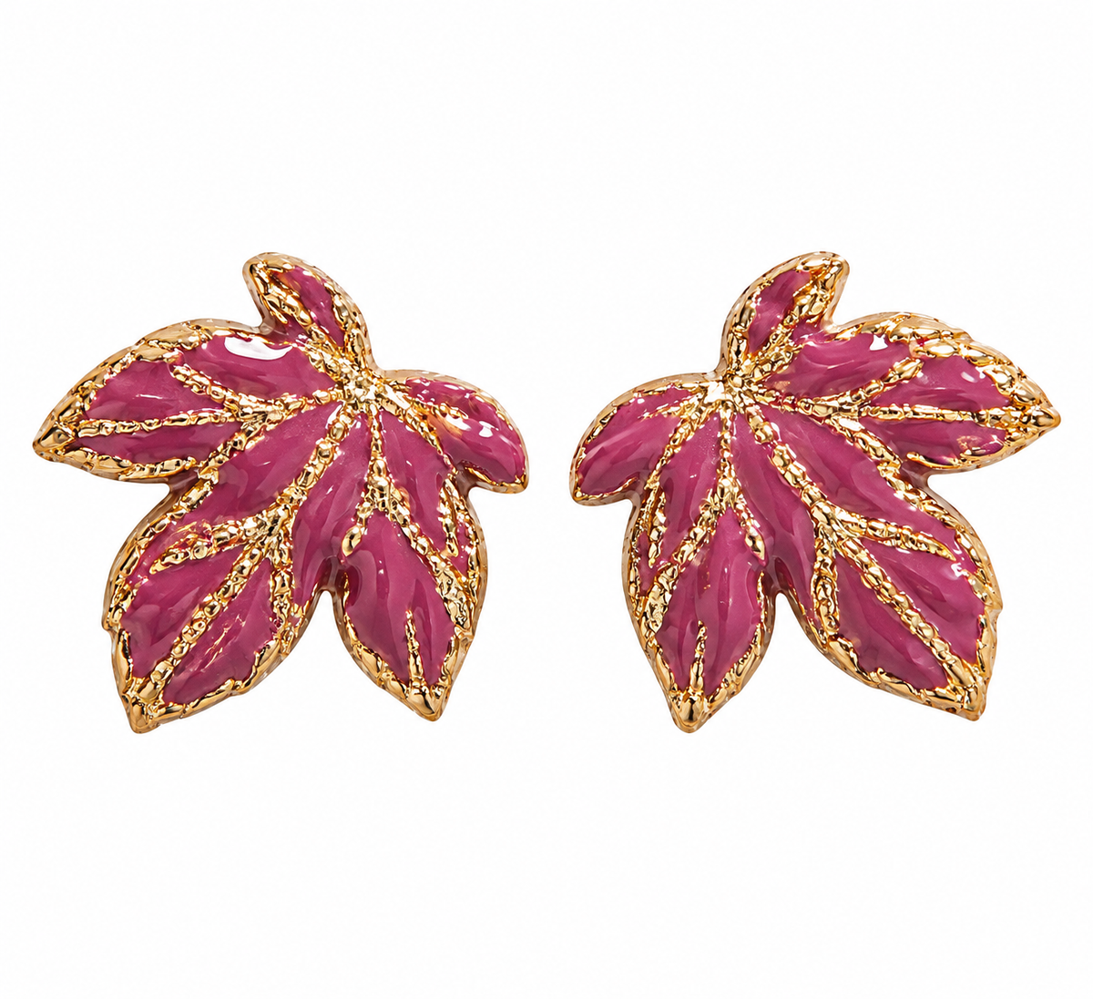 Mauve and Gold Leaf Stud Hand Crafted Earrings