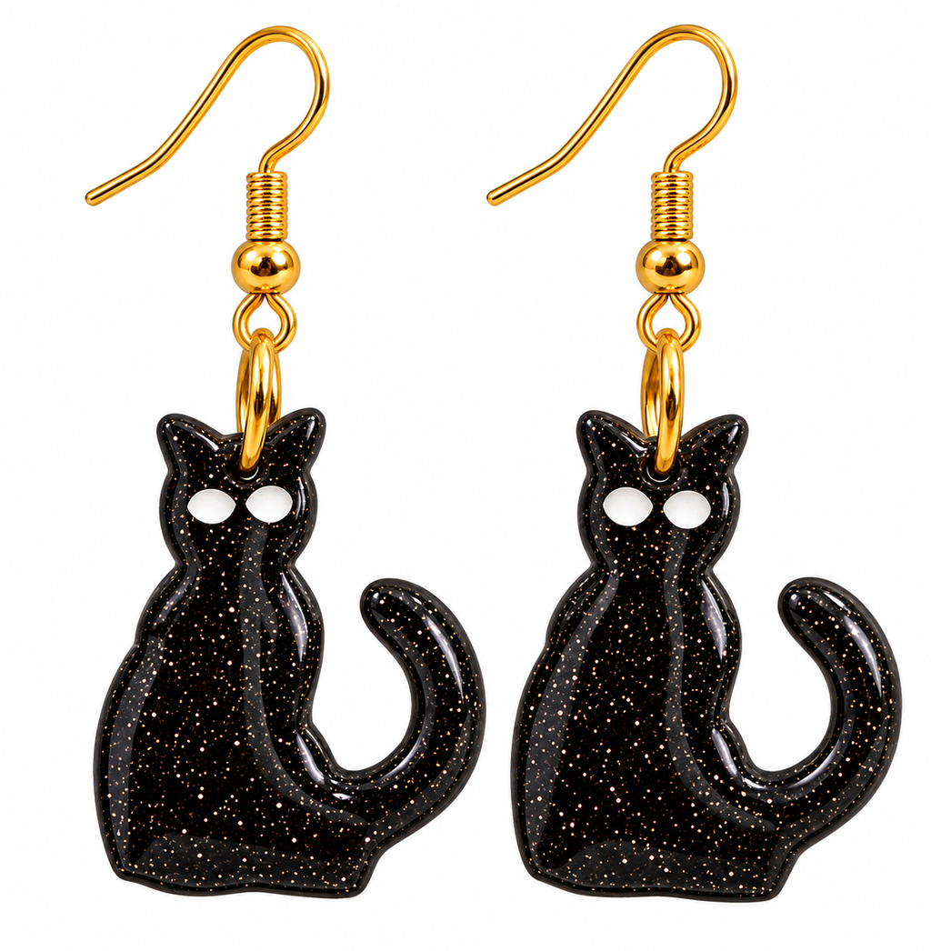 Black Cat Hand Crafted Dangle Earrings
