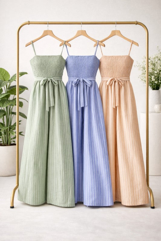 Coastal Stripe Smocked Wide Leg Jumper
