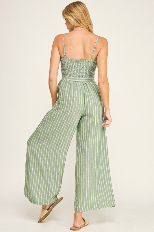 Coastal Stripe Smocked Wide Leg Jumper