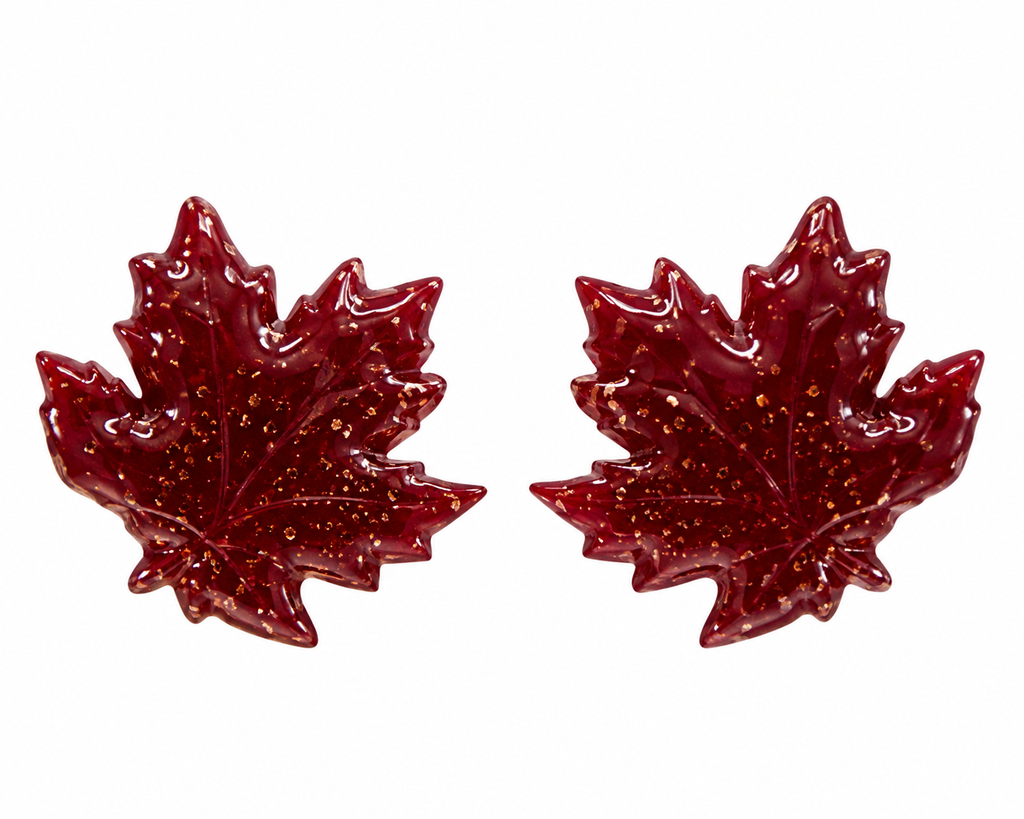 Wine Red Leaf Hand Crafted Studded Earrings