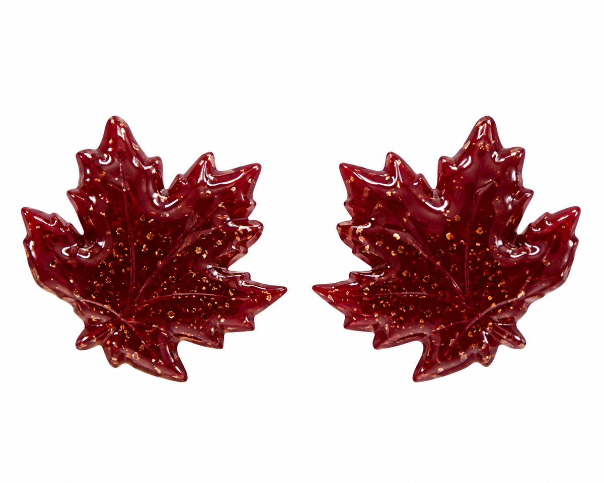 Wine Red Leaf Hand Crafted Studded Earrings