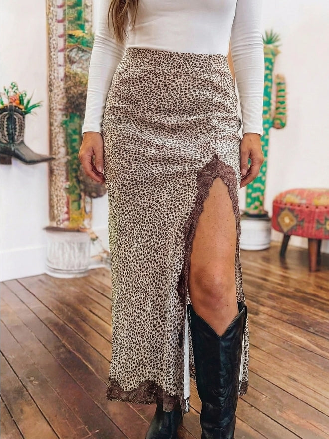 Leopard and Lace Long Skirt