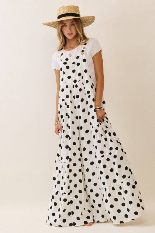 Polka Dot Sling Maxi Flared Hem Jumpsuit