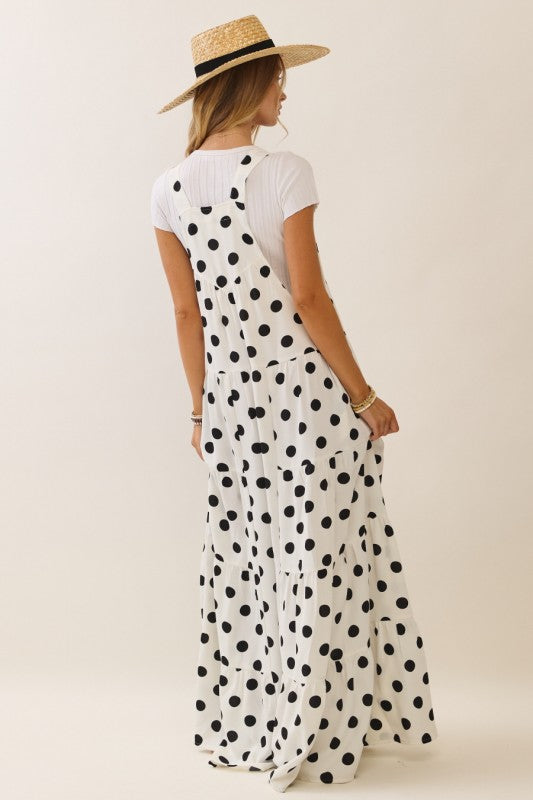 Polka Dot Sling Maxi Flared Hem Jumpsuit