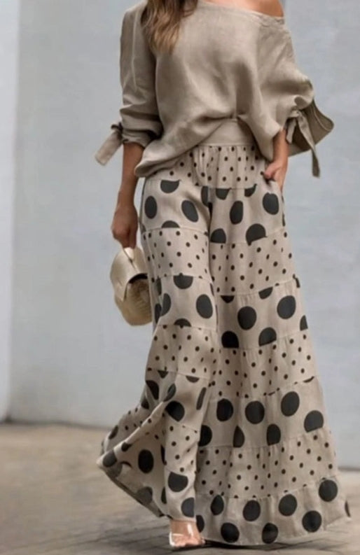 Off The Shoulder Polka Dot 2 Piece Pant