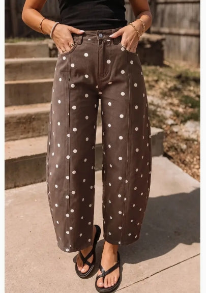 Polka Dot Denim Barrel Pants