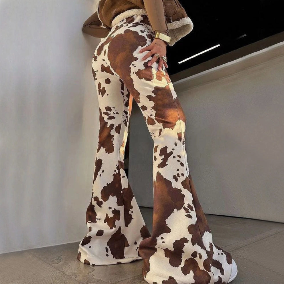 Cow Print Flared Pants