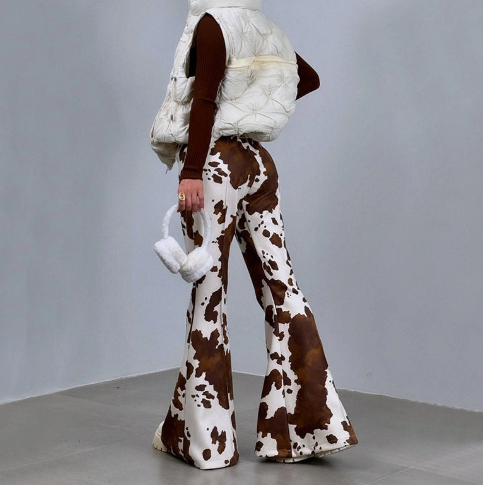 Cow Print Flared Pants