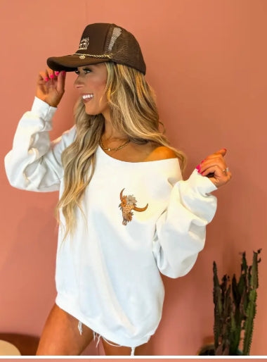 If I'm the Problem Off Shoulder White Graphic Crewneck