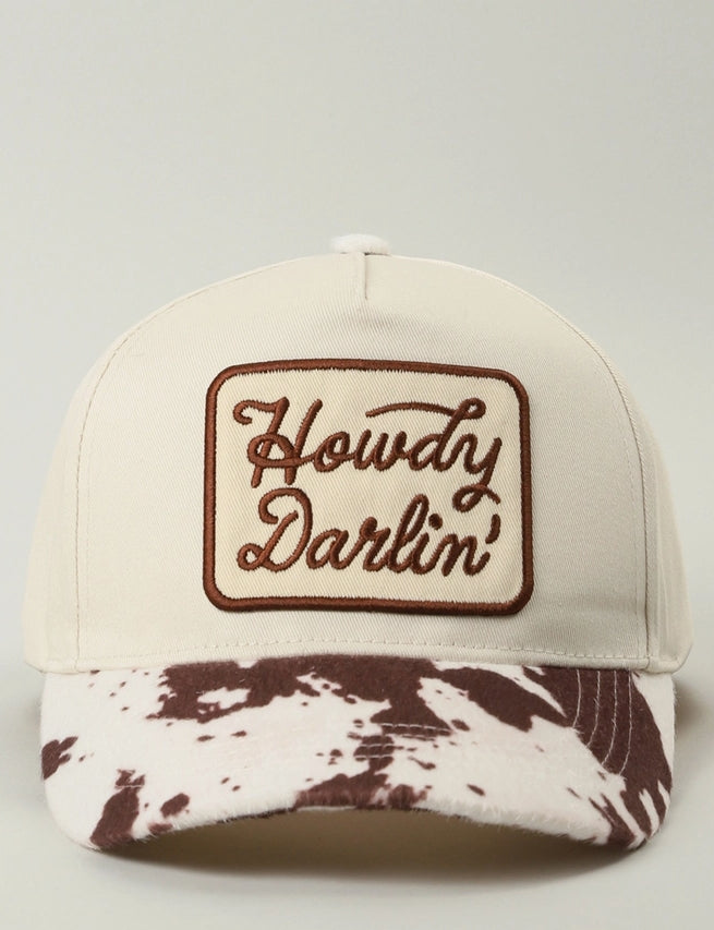 Howdy Darlin' Cow Print Brim Trucker Hat