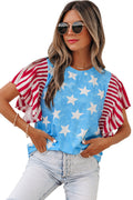 Vintage Star Print Ruffled Short Sleeve Blouse