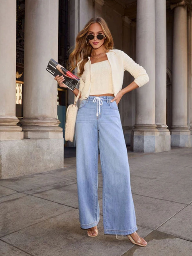 Wide Leg Drawstring Jeans